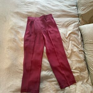 VINCE Tailored High-Rise Straight Leg Pants - Burgundy